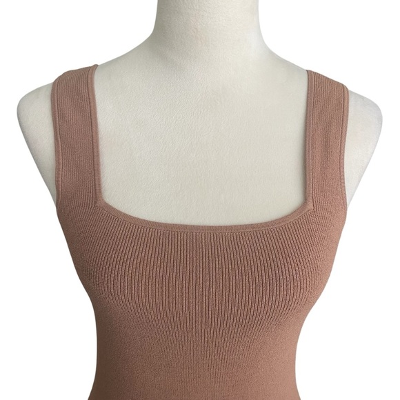 Madewell Ribbed Neutral Tan Square Neckline Y2K Tank Top Women Size L - Picture 5 of 7